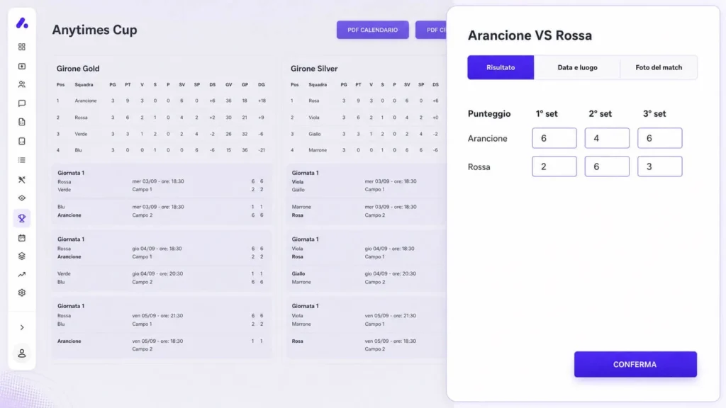 Anytimes Competition Manager interfaccia inserimento risultati